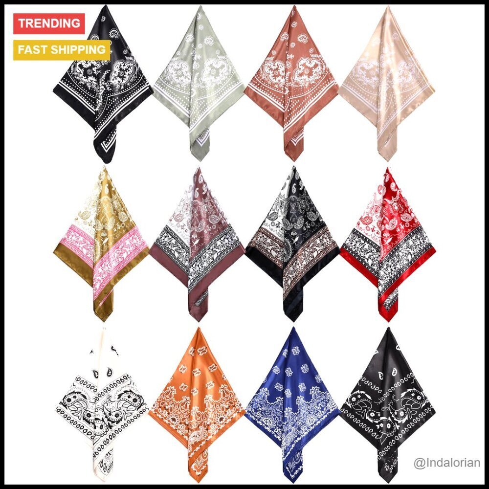 Satin Square Head Scarves Silk Like Vintage Bandanas Hair Wrap Scarf Set